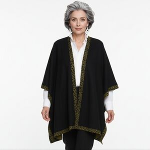 Black and Green Reversible Versatile Animal Print Poncho OS